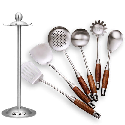 Soup Ladle,304 Stainless Steel Cooking Ladle with Wooden Handle,14.6Inch