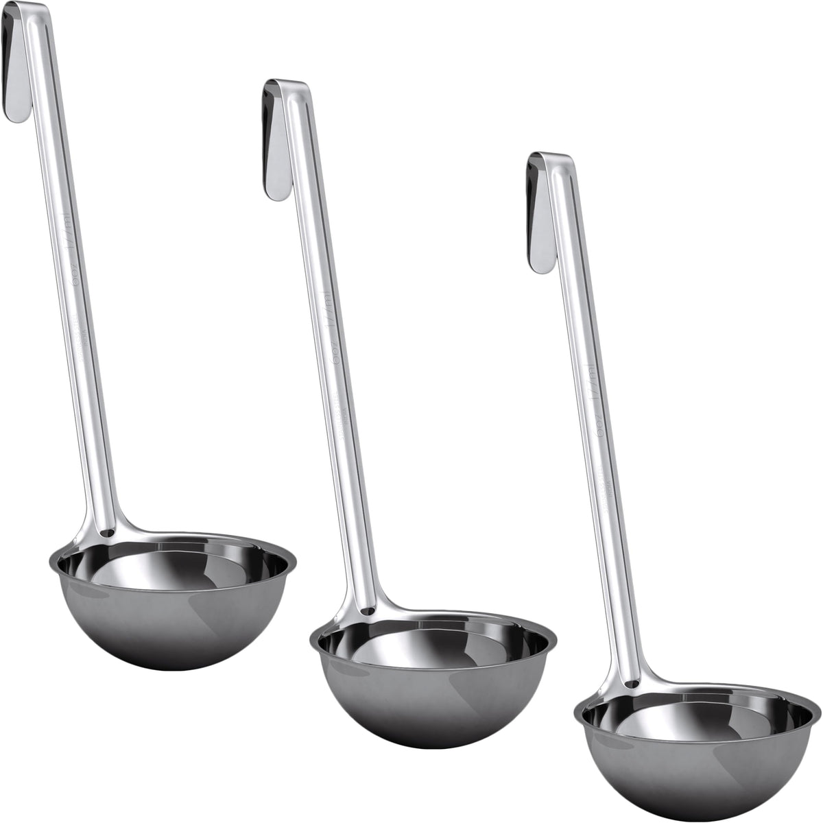 Super Sturdy, Ergonomic 1 Oz. Soup Ladle 3 Pk. Stainless Steel Ladles with Long Handles. Best Kitchen Accessories for Stirring, Portioning and Serving Soups, Chili and Stew in Restaurants and at Home