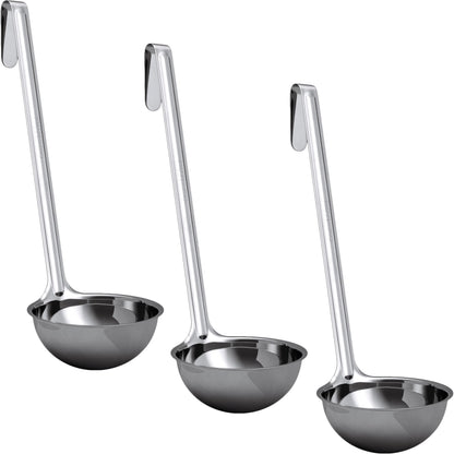 Super Sturdy, Ergonomic 1 Oz. Soup Ladle 3 Pk. Stainless Steel Ladles with Long Handles. Best Kitchen Accessories for Stirring, Portioning and Serving Soups, Chili and Stew in Restaurants and at Home