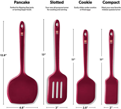 DI ORO Silicone Turner Spatula Set - 600F Heat Resistant, 4-Pc Red