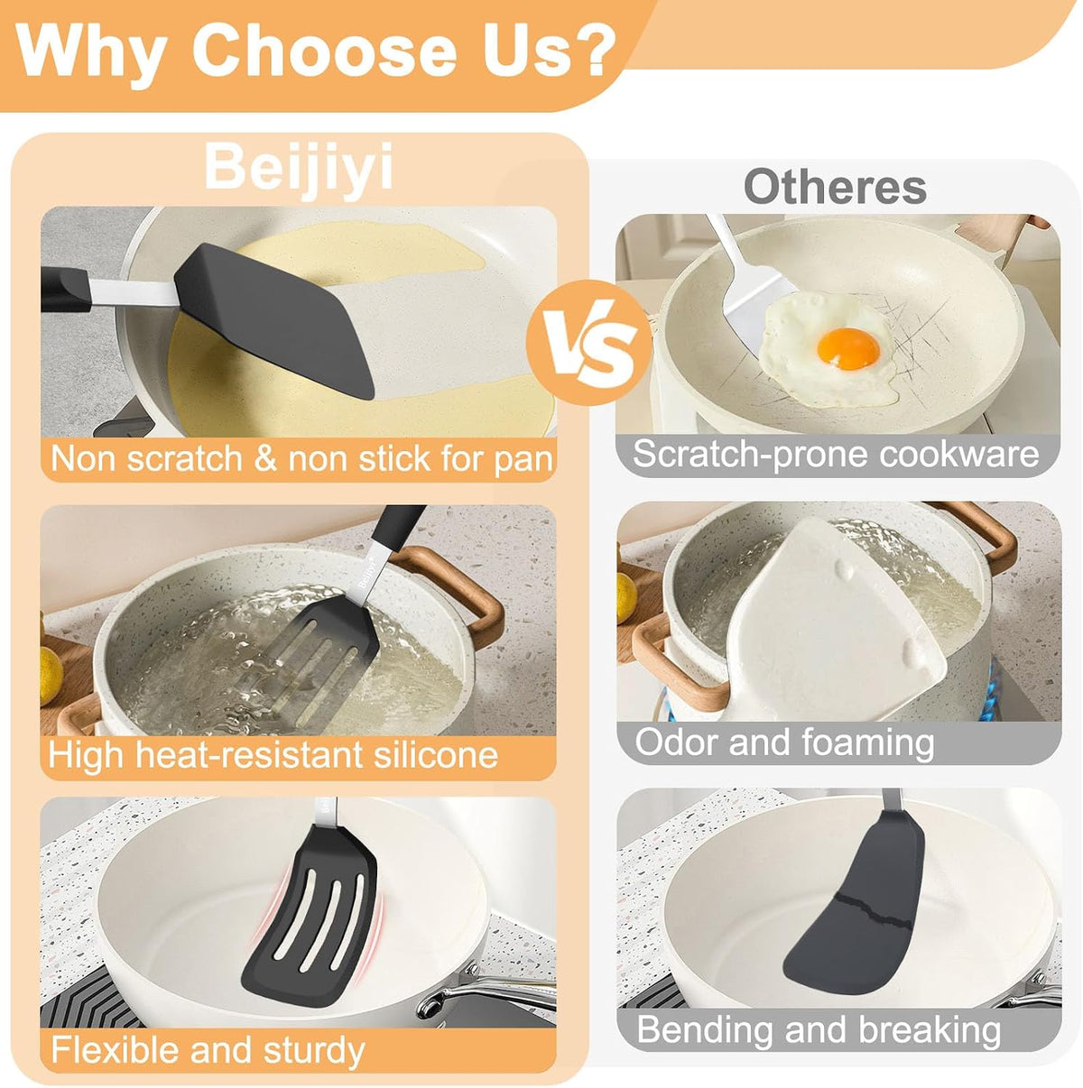 Beijiyi 2 Pack Silicone Spatula Set, Heat Resistant, for Nonstick Cookware