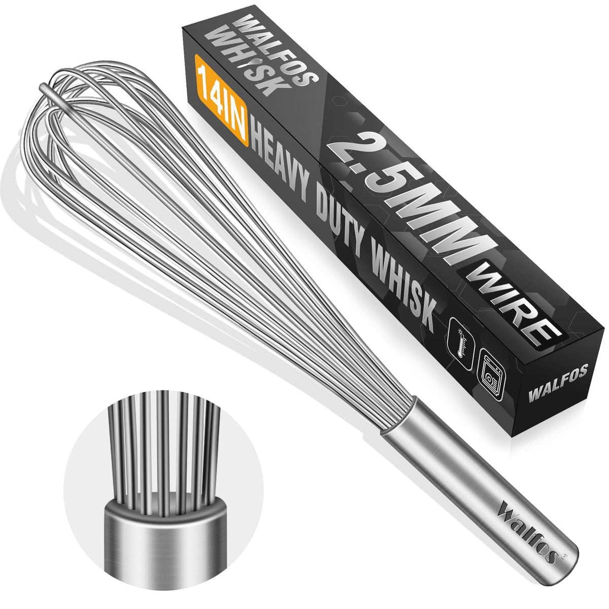 Walfos Mini Whisk,Non-Rust Whisk,304 Stainless steel Small Whisks.Heat Resistant 450℉.6+8Inch Tiny whisks Nice for Whisking, Blending Ingredients, Beating, Mixing Sauces (Silver)