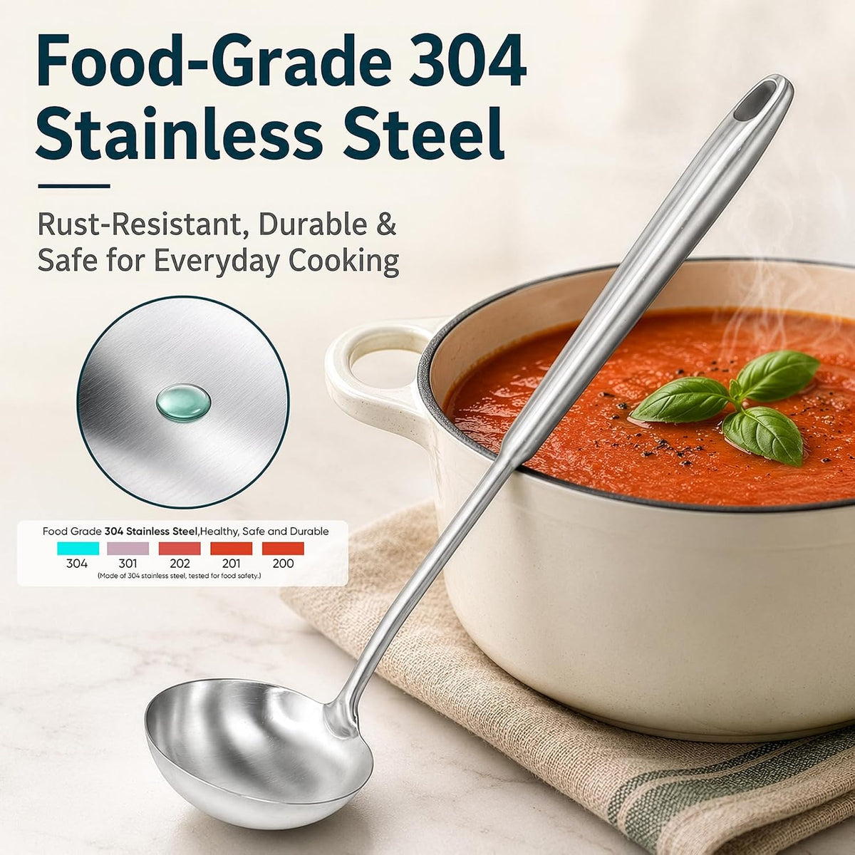 18/8 Stainless Steel Soup Ladle, Durable Metal Ladel, Serving Spoon