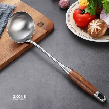 Soup Ladle,304 Stainless Steel Cooking Ladle with Wooden Handle,14.6Inch