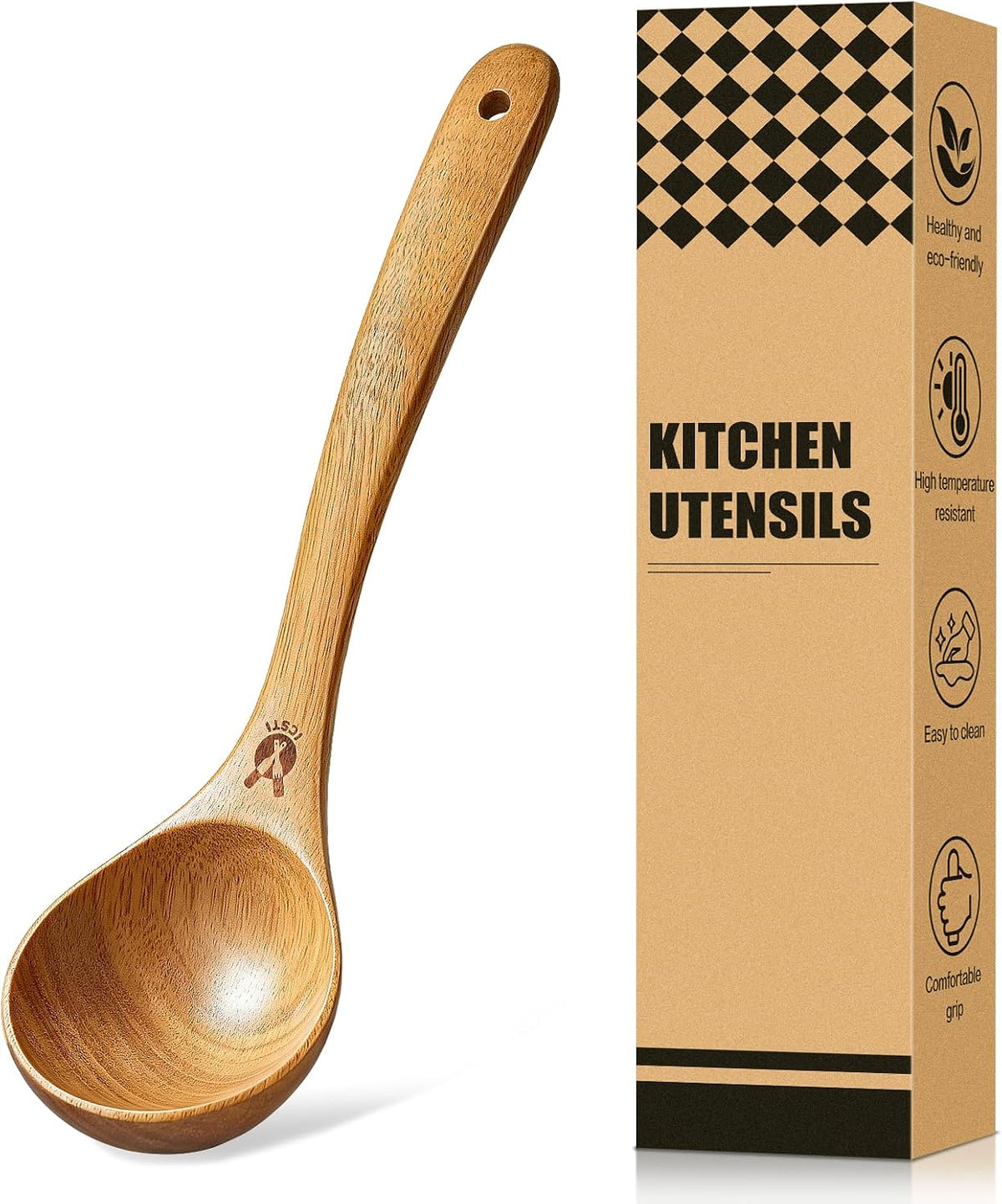 Wooden Ladle for Soup, Natural Teak Wood Soup Ladle, Kitchen Soup Spoons