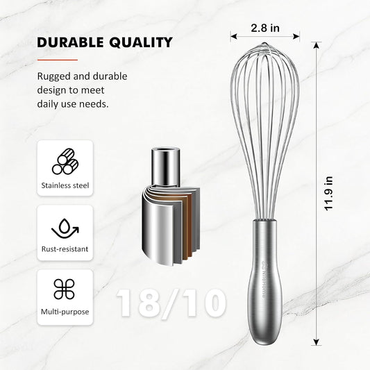 NileHome 18/10 Stainless Steel Whisk-10in,Kitchen Utensils for Cooking
