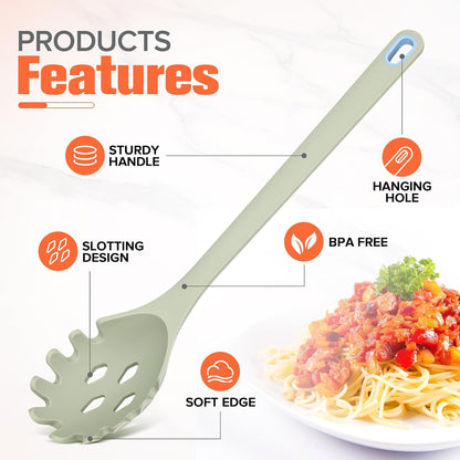 Silicone Spaghetti Spoon & Soup Ladle Cooking Utensils Set of 2 (Green)