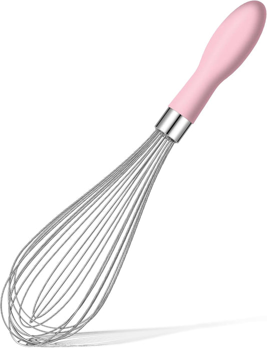 Rainspire Wire Whisk Stainless Steel, Balloon Whisks for Cooking, Wisk Wisking Tool With Soft Silicone Handle, Thick Durable Whisker for Blending, Beating, Whisking (Pink, 12 inch)
