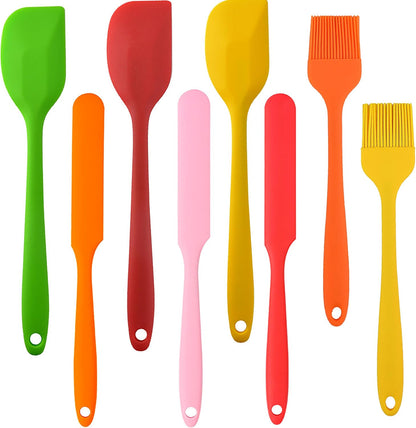 8-Piece Silicone Spatula Set, 446ºF Heat Resistant Rubber Scrapers for Non-Stick Cookware,Seamless One-Piece Design,BPA-Free Food Grade Kitchen Utensils for Baking,Cooking & Mixing,Dishwasher Safe