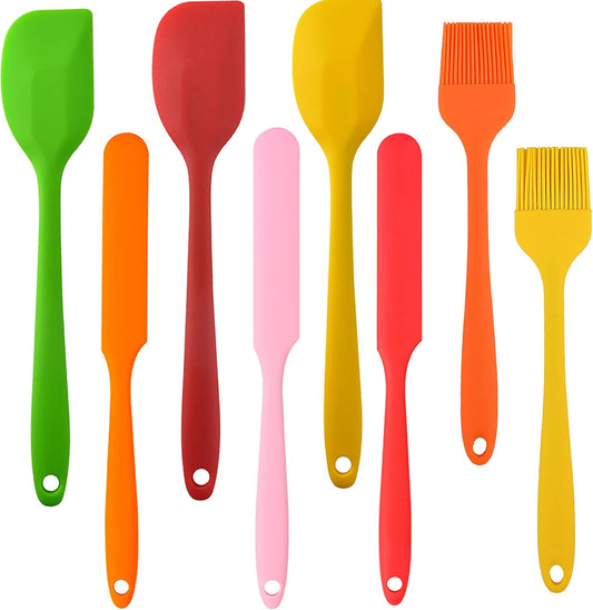 8-Piece Silicone Spatula Set, 446ºF Heat Resistant Rubber Scrapers for Non-Stick Cookware,Seamless One-Piece Design,BPA-Free Food Grade Kitchen Utensils for Baking,Cooking & Mixing,Dishwasher Safe