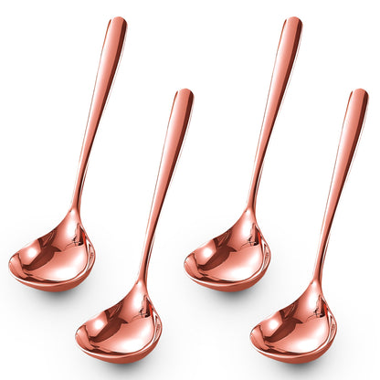 Comicfs 4 Pack Small Soup Ladles, Sauce ladles, SUS 304 Stainless Steel Small Serving Ladle, Gravy Soup Spoon Ladles 8-Inch (Gold)