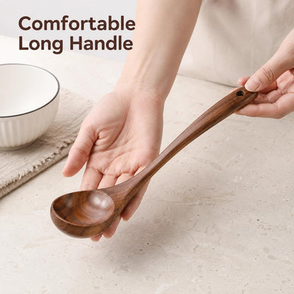Wooden Ladle for Soup – 11x3" Deep Wood Ladle, Long Handle-End & Heat-Resistant Handle for Comfortable Grip, Easy to Clean Wooden Soup Spoon for Sauces, Stews and Kitchen Use Cooking