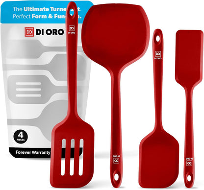 DI ORO Silicone Turner Spatula Set - 600F Heat Resistant, 4-Pc Red