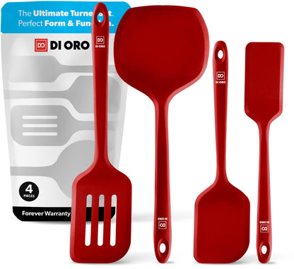 DI ORO Silicone Turner Spatula Set - 600F Heat Resistant, 4-Pc Red