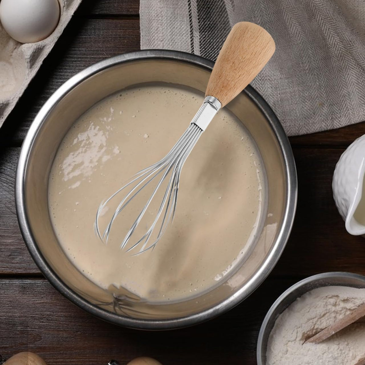 DECHOUS Small Wire Whisk for Cooking Manual Egg Beater Mixer Stainless Steel Whisking Tool for Beating Eggs Mixing Batter Stirring Sauces Kitchen Gadget 7.08 in
