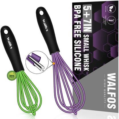 Walfos Mini Whisk,Non-Rust Whisk,304 Stainless steel Small Whisks.Heat Resistant 450℉.6+8Inch Tiny whisks Nice for Whisking, Blending Ingredients, Beating, Mixing Sauces (Silver)