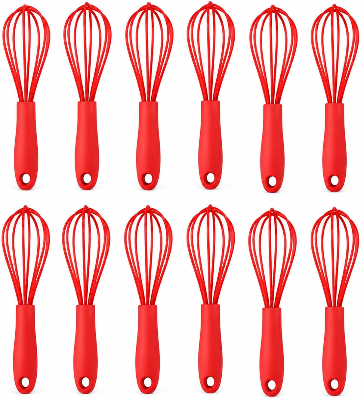 Compact Silicone Whisk (6.7 Inch), 12 Pack Portable Mini Balloon Mixer Egg Beater, Manual Handheld Milk Frothers, Household Egg Blender Small Silicone Egg Whisks for Cooking (Red)