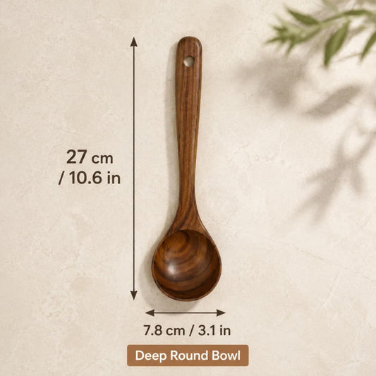Wooden Ladle for Soup – 11x3" Deep Wood Ladle, Long Handle-End & Heat-Resistant Handle for Comfortable Grip, Easy to Clean Wooden Soup Spoon for Sauces, Stews and Kitchen Use Cooking