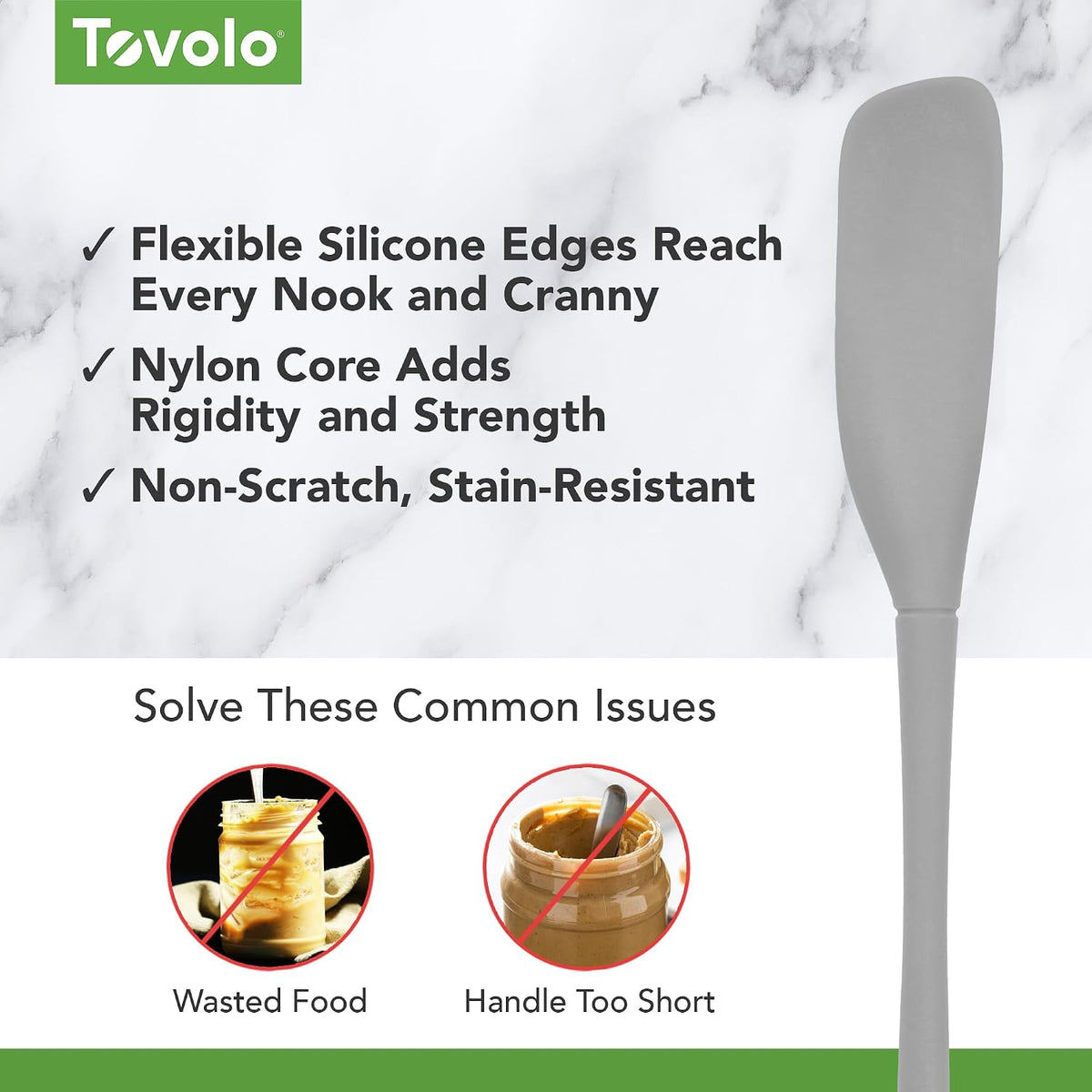 Tovolo Flex-Core Silicone Jar Scraper 11 Inch Spatula, Oyster Gray