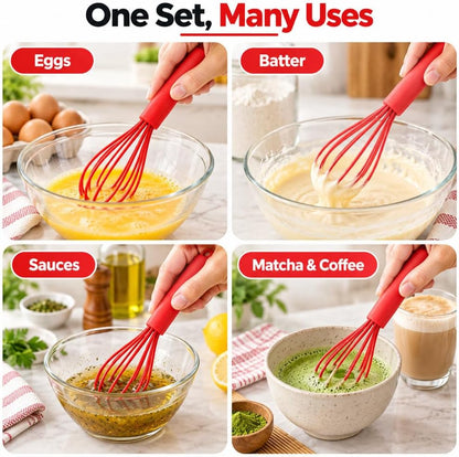 Compact Silicone Whisk (6.7 Inch), 12 Pack Portable Mini Balloon Mixer Egg Beater, Manual Handheld Milk Frothers, Household Egg Blender Small Silicone Egg Whisks for Cooking (Red)