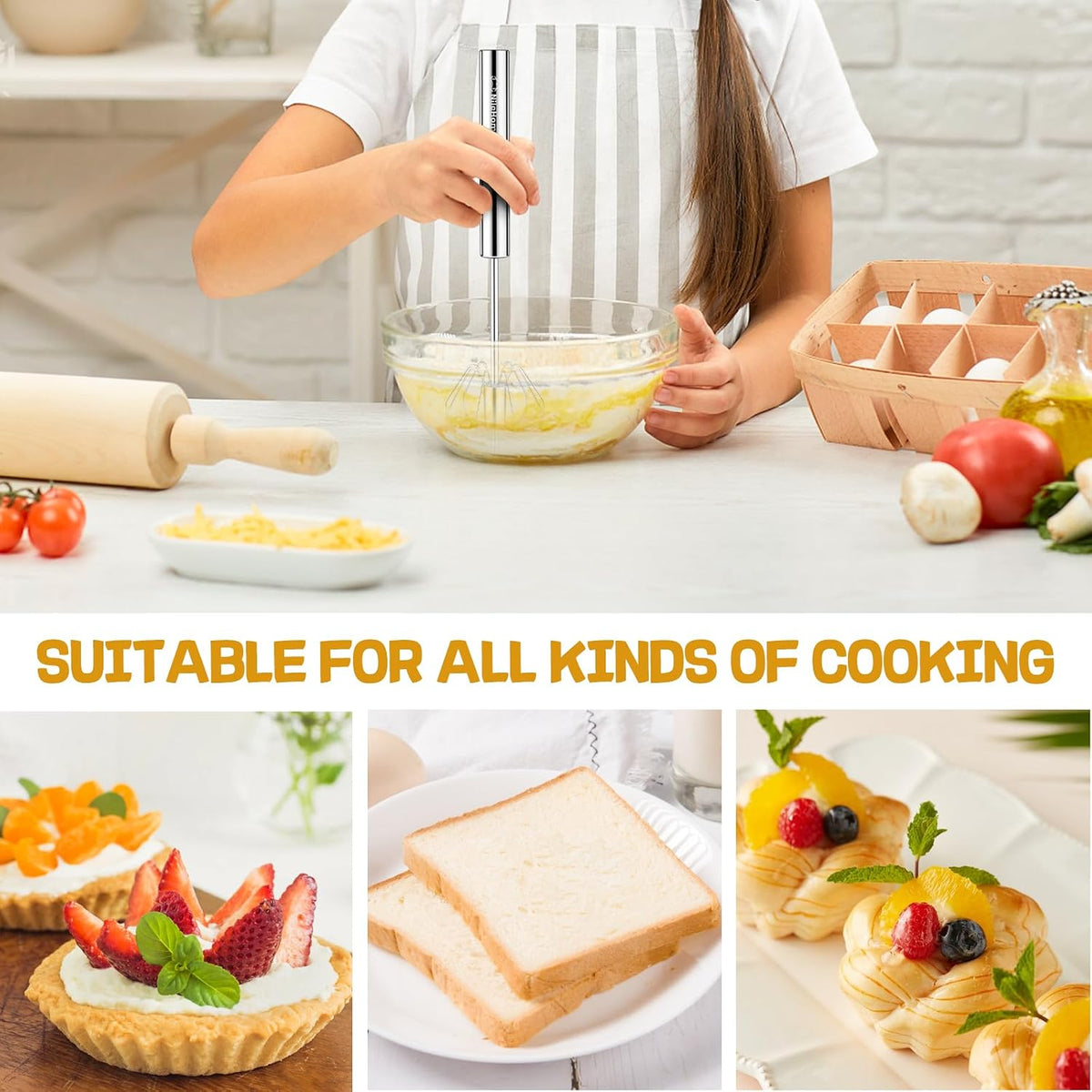NileHome Stainless Steel Whisk 10" Semi-Automatic Rotary