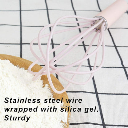 GorGin high temperature and easy to clean silicone whisk, wisk,stirrer, 10 inch, grip good grip design for Blending Whisking Beating Stirring Cooking Baking (1 Pack | Pink)