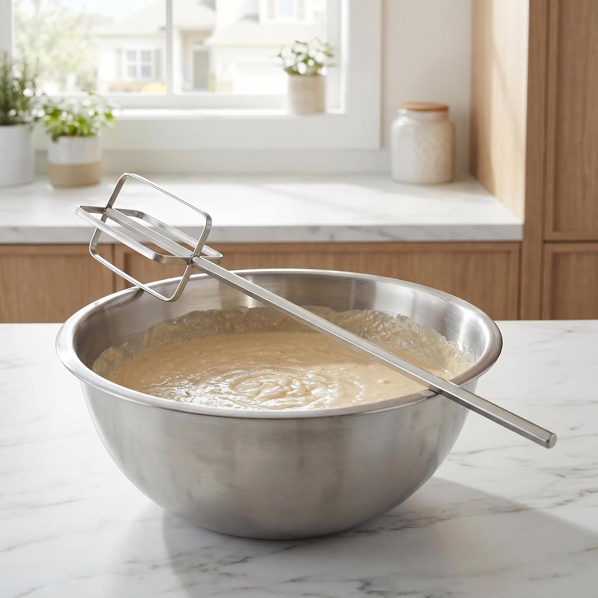 Stainless Steel Meat Stirring Rod Mixer Whisk for Sauces Pancakes