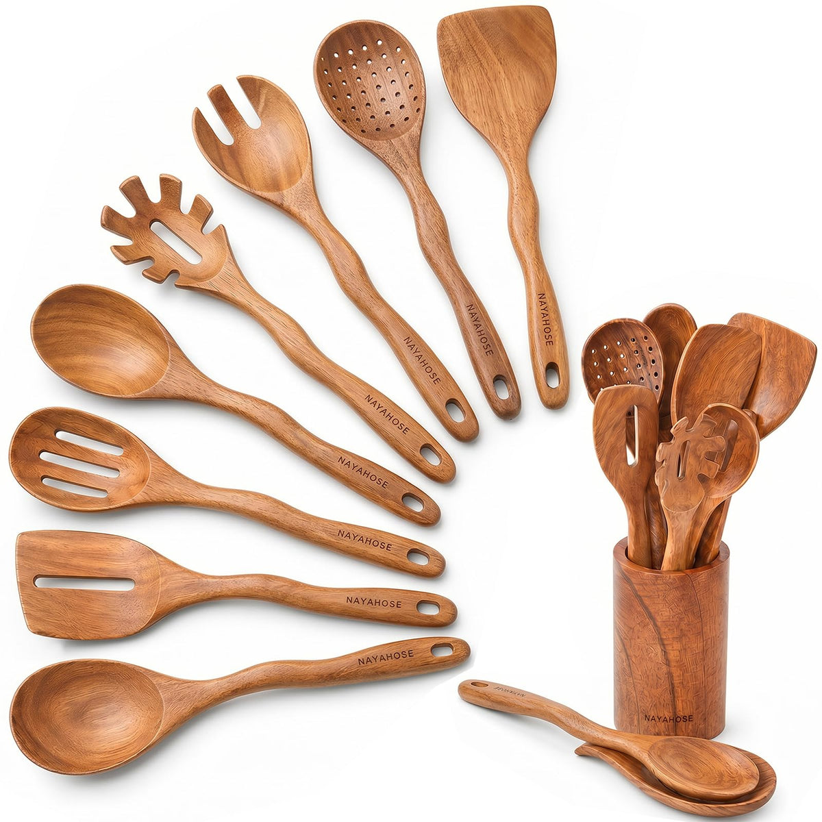 3Pcs Wooden Ladle for Soup, 3Size Natural Teak Wooden Spoons for Cooking, Non-Stick Wood Spoon, Wood Cooking Spoons, Wooden Soup Spoons, Kitchen Utensils Spoons Sets