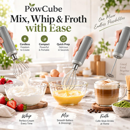 Cordless Hand Mixer, 4-in-1 Handheld Electric Mixer with Electric Whisk Frother & 10 oz Mini Food Chopper, USB-C Rechargeable 4-Speed Hand Mixer for Eggs, Cream, Coffee & Small-Batch Prep