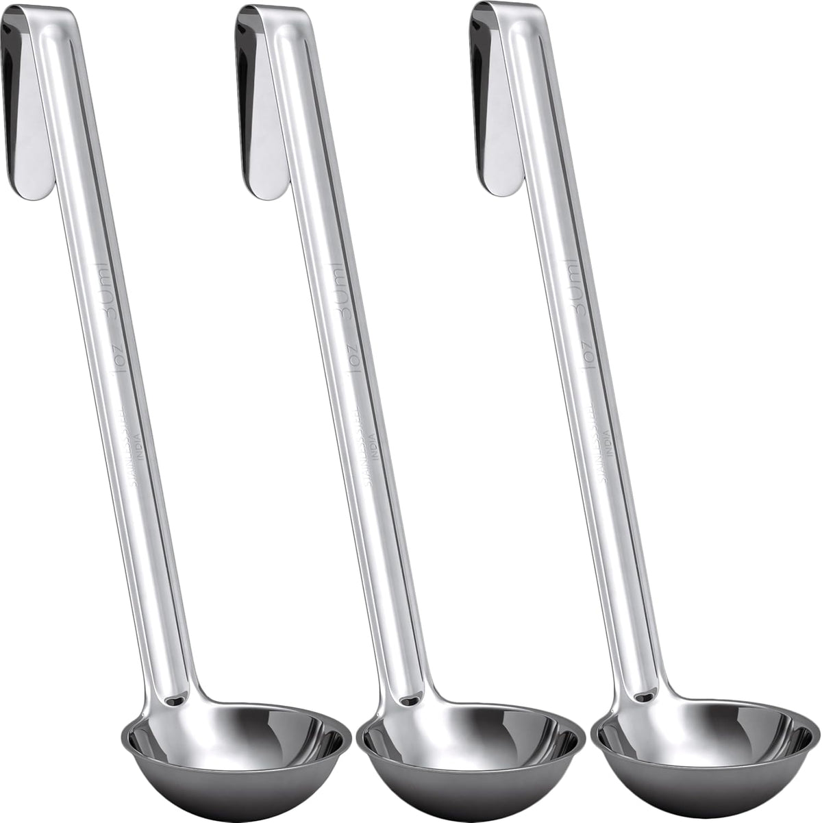 Super Sturdy, Ergonomic 1 Oz. Soup Ladle 3 Pk. Stainless Steel Ladles with Long Handles. Best Kitchen Accessories for Stirring, Portioning and Serving Soups, Chili and Stew in Restaurants and at Home