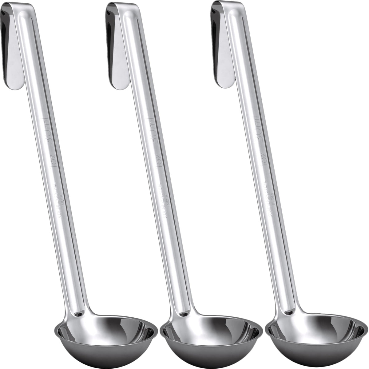Super Sturdy, Ergonomic 4 Oz. Soup Ladle 3 Pk. Stainless Steel Ladles with Long Handles. Best Kitchen Accessories for Stirring, Portioning and Serving Soups, Chili and Stew in Restaurants and at Home