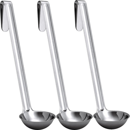 Super Sturdy, Ergonomic 4 Oz. Soup Ladle 3 Pk. Stainless Steel Ladles with Long Handles. Best Kitchen Accessories for Stirring, Portioning and Serving Soups, Chili and Stew in Restaurants and at Home