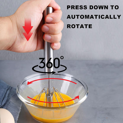2PCS Semi Automatic Whisk Stainless Steel Semi-Automatic Egg Whisk for Home