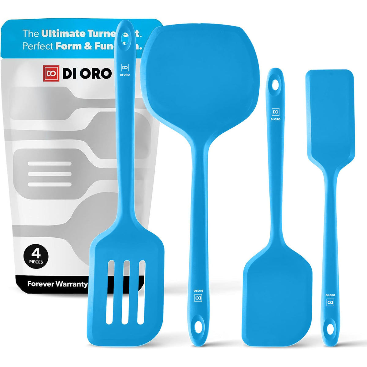 DI ORO Silicone Turner Spatula Set - 600F Heat Resistant, 4-Pc Red