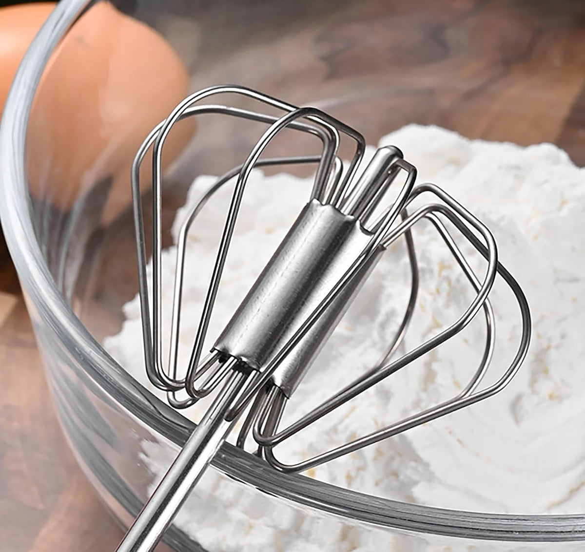 Semi-automatic Egg Whisk, 2 Pcs 12.5 Inch Length Stainless Steel Egg Beater for Bread, Cake and Cooking (M)