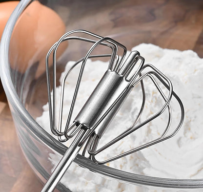 Semi-automatic Egg Whisk, 2 Pcs 12.5 Inch Length Stainless Steel Egg Beater for Bread, Cake and Cooking (M)