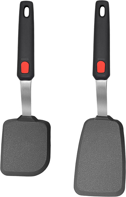 2 Pack Silicone Spatula Turner, 600°F Heat Resistant Kitchen Spatula Set for Nonstick Cookware, Cooking Utensil Set for Egg Pancake Flipper/Heat Resistant Silicone Grip