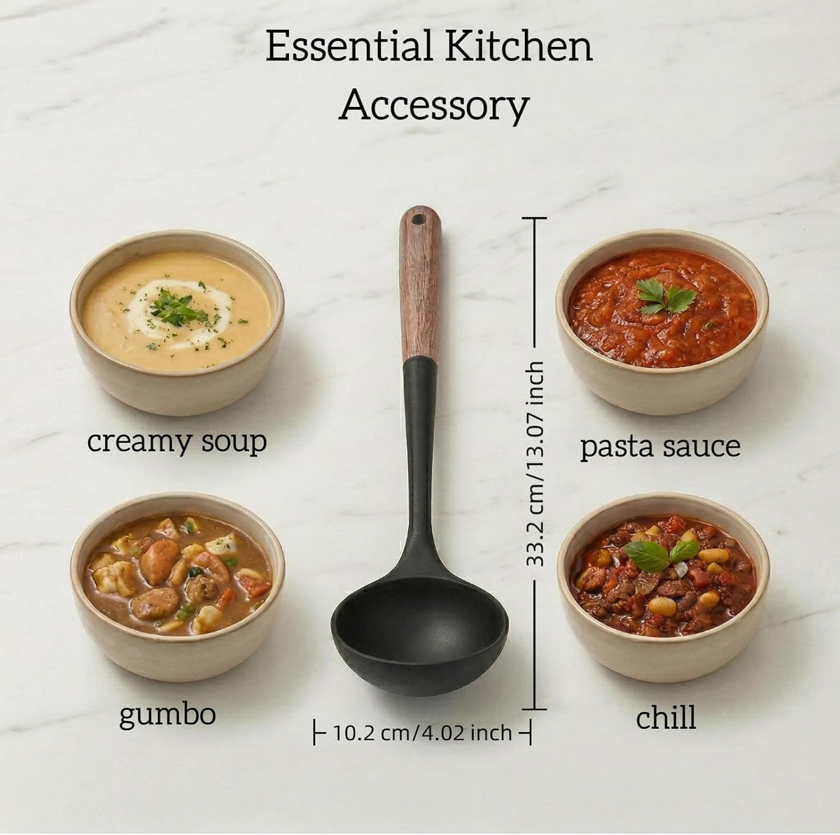 LorisArm Large 13" Soup Ladle Spoon, 8 Ounce Wooden handle Silicone Ladle Spoons Non Stick Kitchen Utensils.