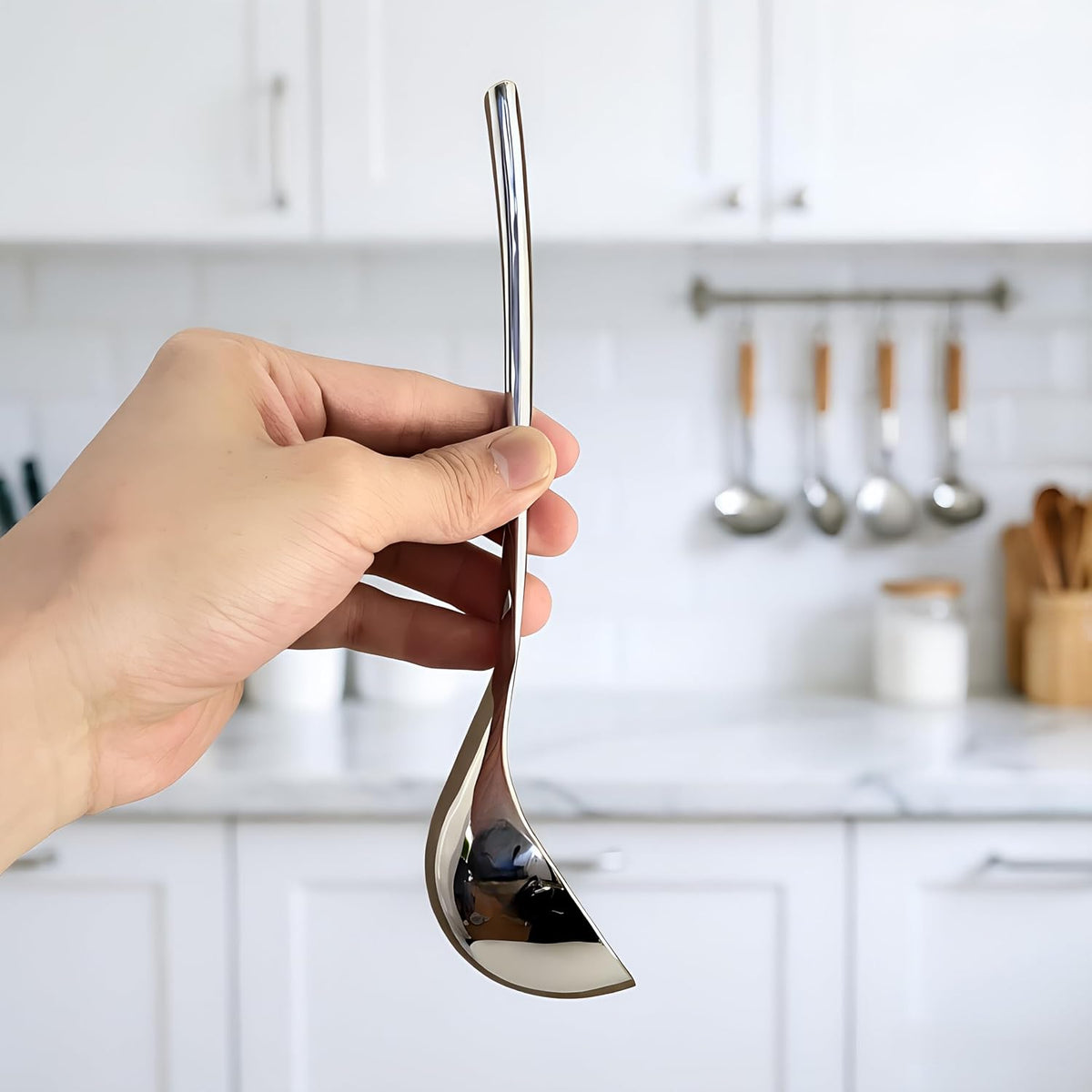 Small Ladle Spoon for Gravy, 8" 304 Stainless Steel Ladle with Hollow Handle,1-Pack