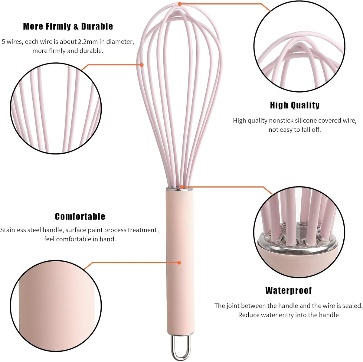 GorGin high temperature and easy to clean silicone whisk, wisk,stirrer, 10 inch, grip good grip design for Blending Whisking Beating Stirring Cooking Baking (1 Pack | Pink)
