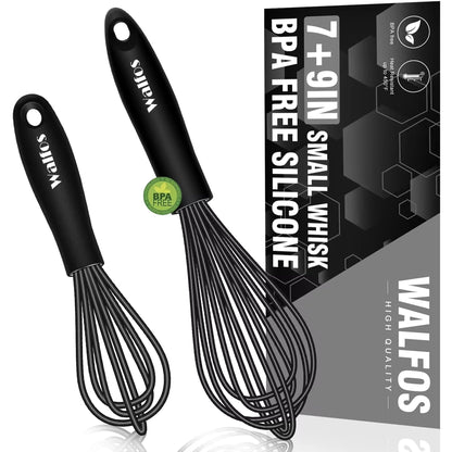 Walfos Mini Whisk,Non-Rust Whisk,304 Stainless steel Small Whisks.Heat Resistant 450℉.6+8Inch Tiny whisks Nice for Whisking, Blending Ingredients, Beating, Mixing Sauces (Silver)