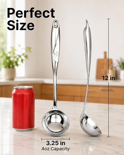 Zulay Kitchen Stainless Steel Soup Ladle - 13” Large Ladle for Soups, Stews & Sauces - Durable, Heat-Resistant, Rust-Proof & Dishwasher Safe Kitchen Utensil with Ergonomic Handle