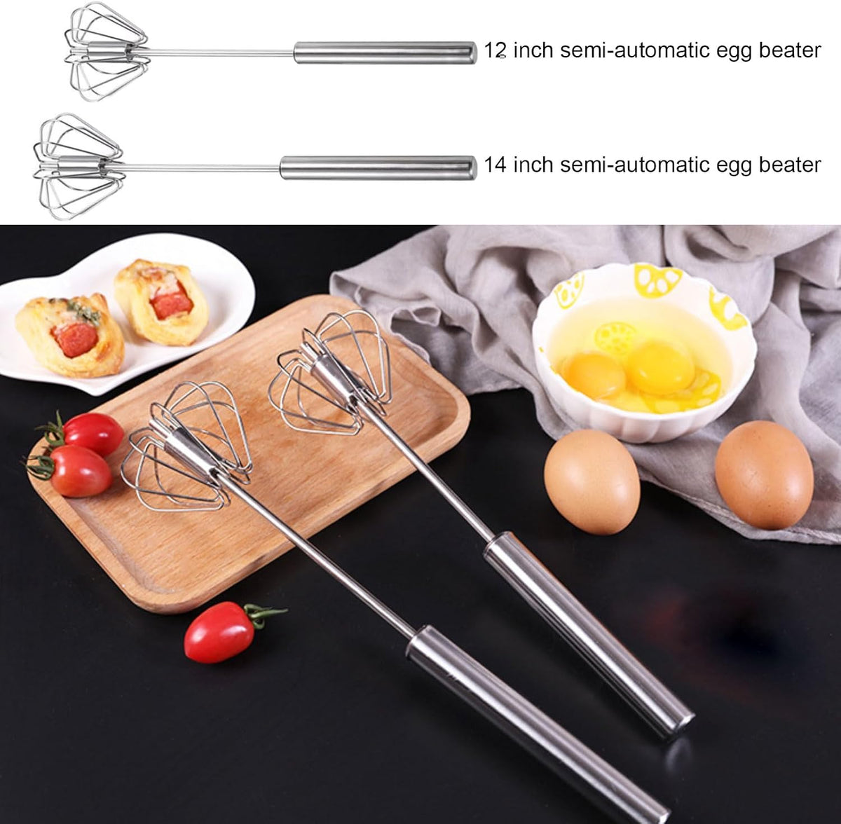 2PCS Semi Automatic Whisk Stainless Steel Semi-Automatic Egg Whisk for Home