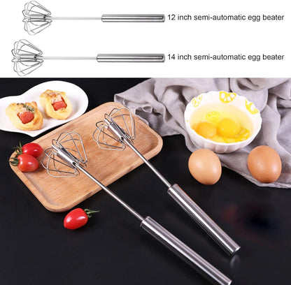 2PCS Semi Automatic Whisk Stainless Steel Semi-Automatic Egg Whisk for Home