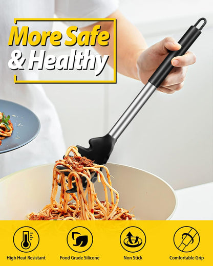 BUNDLEPRO Silicone Soup Ladle and Pasta Spoon Set, 2 Pack, Black
