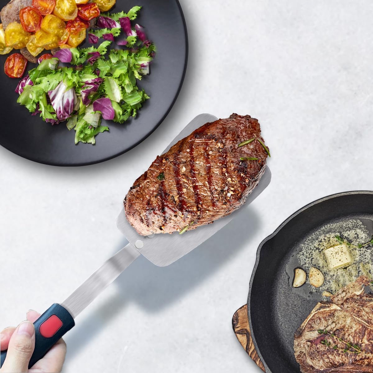 Stainless Steel Flexible Spatula, Thin Metal Turner, X' Large Solid