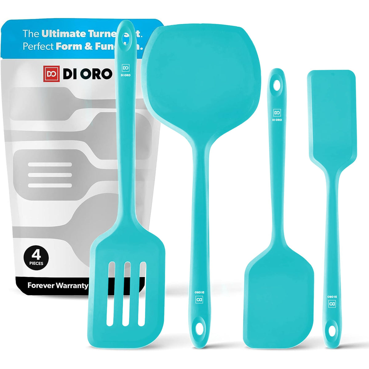 DI ORO Silicone Turner Spatula Set - 600F Heat Resistant, 4-Pc Red