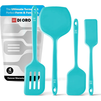 DI ORO Silicone Turner Spatula Set - 600F Heat Resistant, 4-Pc Red