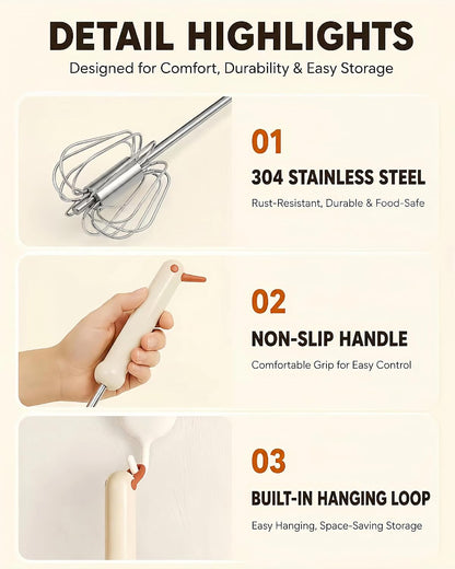 2 PC Semi-Automatic Stainless Steel Whisk Set, Push-Down Rotary Egg Beater