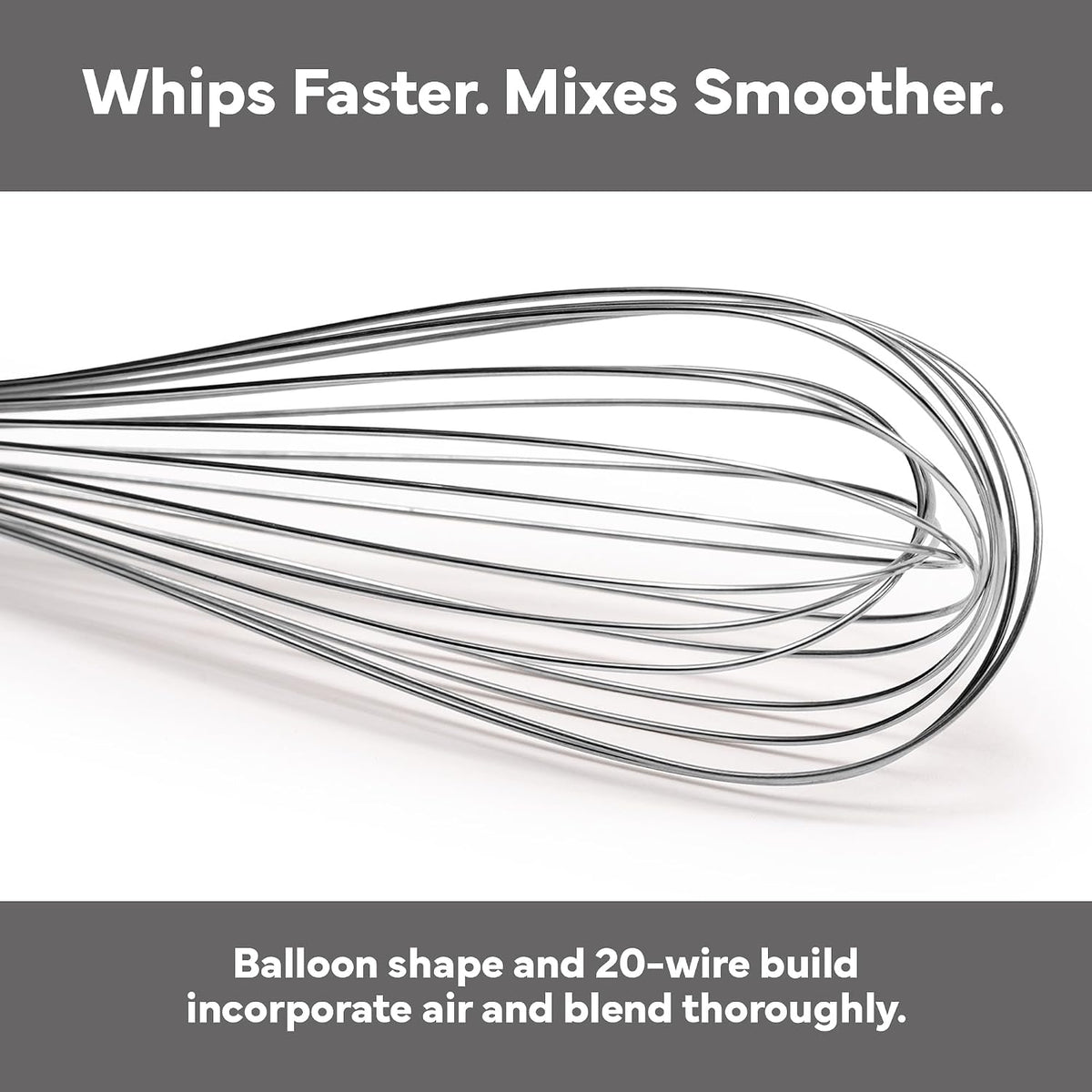 Misen Stainless Steel Balloon Whisk - Dishwasher Safe - Ergonomic Silicone Grip, Versatile Cooking Whisk for Eggs, Durable Construction - Professional-Grade Kitchen Tool - Gray